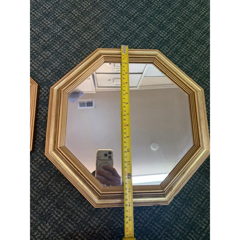 Vtg Pair (2) Octagonal Gold Frame Beveled Wall Mirrors Mirror Octagon